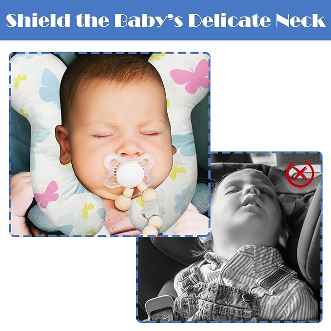 Baby Head Support Pillow for Newborn Toddler, Baby Neck Pillow Upgraded Comfortable Sleep Cushion for Car Plane Stroller Pushchair - Butterfly