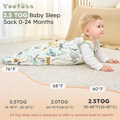 Yoofoss Baby Sleep Sack 12-18 Months, TOG 2.5 Baby Wearable Blanket with 2-Way Zipper, 100% Organic Cotton Fabric Winter Newborn Sleeping Sack, Warm Soft Comfy