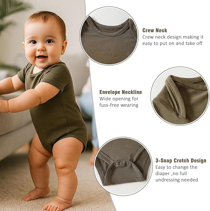 DEFAHN 2PCS Visocse from Bamboo Baby Rompers Unisex Onsies Solid Short Sleeve Baby Bodysuit 0-24 Months