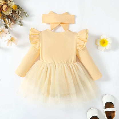 Baby Girl Clothes Infant Ruffle Sleeve Romper Dress Newborn Solid Tutu Skirt Sets Jumpsuit Headband Outfit