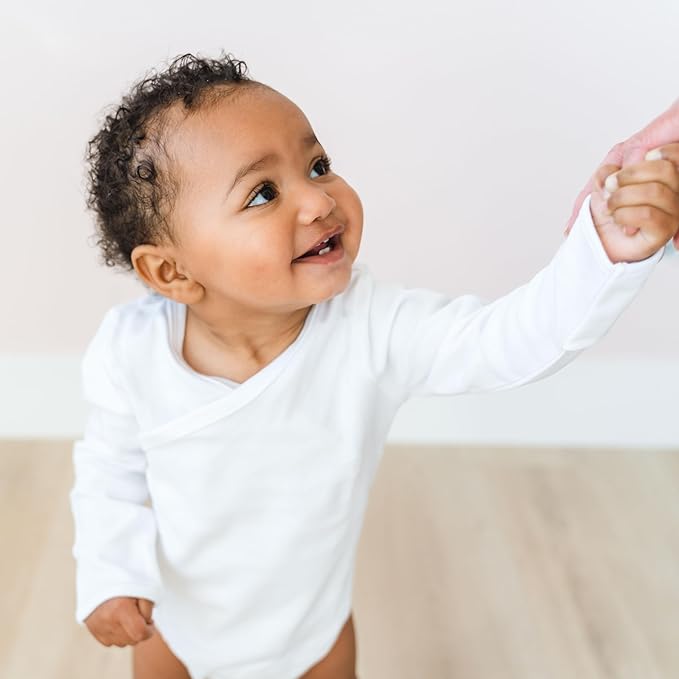 Baby Side Snap Bodysuit Set, 100% Cotton Boy Girl Unisex Kimono Onesie, 4 Pack