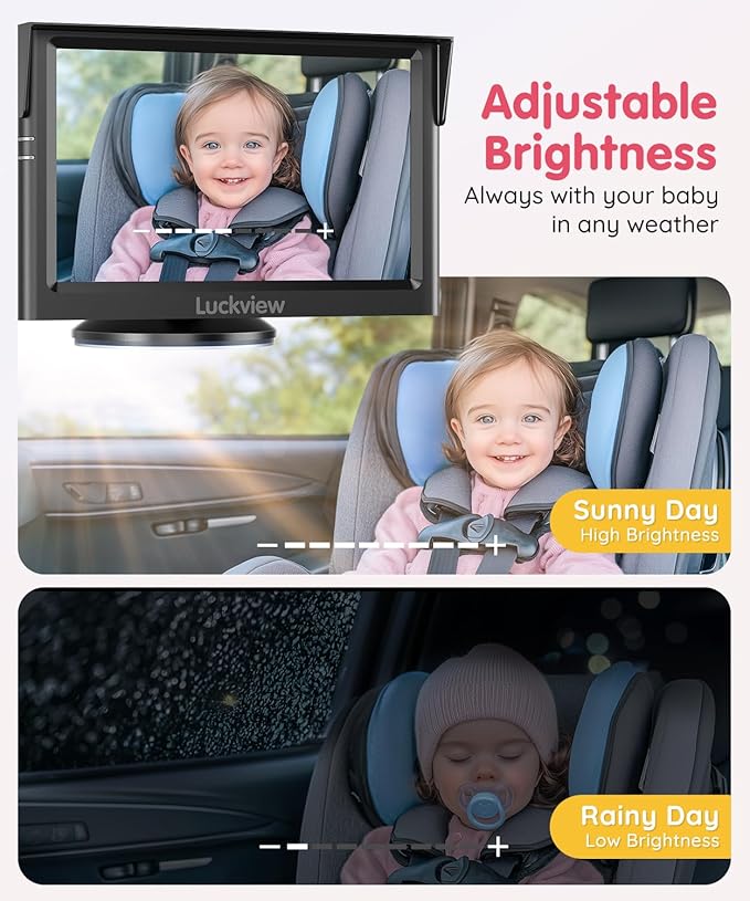 BM1 Baby Car Camera for Back Seat & Pet Monitoring, 5'' 1080P Monitor with IR Night Vision, 3X Zoom, Crystal Clear View, Easy 5-Min Wired Installation for Peace of Mind