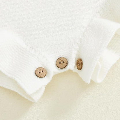 Infant My First Valentines Baby Girl Outfit Newborn Button Heart Embroidery Knit Romper Bubble Bodysuit One Piece