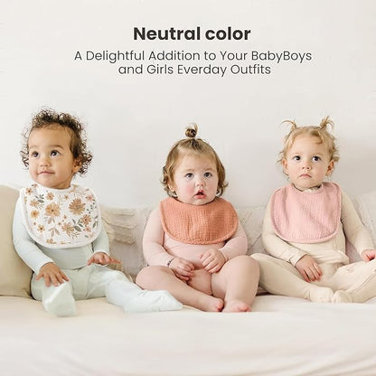 Konssy 10-Pack Muslin Baby Bibs, Soft Cotton Bandana Bibs for Drooling & Teething, Unisex Solid Colors for Boys & Girls, Newborn & Infant