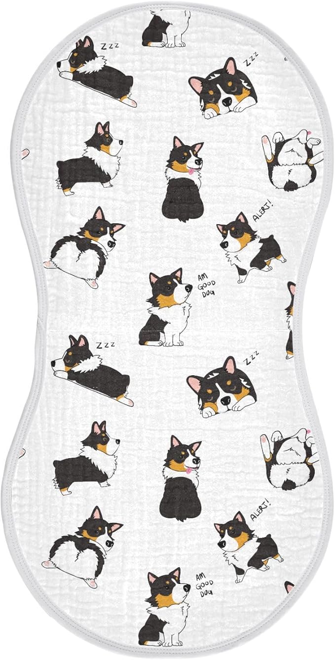 vvfelixl Muslin Burp Cloths Pembroke Welsh Corgi Tricolor Dog Seamless Pattern Baby Washcloths for Baby Girl Boys 2 Pack