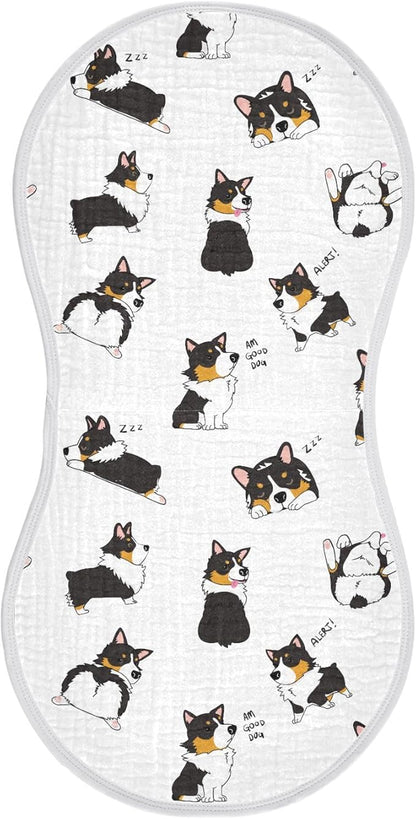vvfelixl Baby Burp Cloths Pembroke Welsh Corgi Tricolor Dog Seamless Pattern Baby Newborn Cotton Burping Cloths Set Baby Washcloths 4 Pack