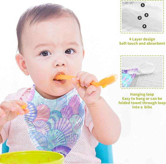 vvfelixl Baby Washcloths Cotton Sea Shell Mermaid Scales Muslin Ocean Soft Face Towel for Newborn Infants Wipes, 11.8 X 11.8 Inch, 3 Pack Pink