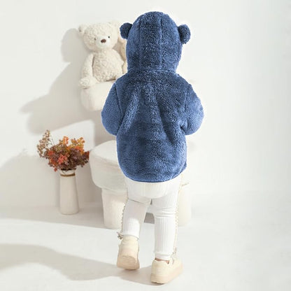 Baby Toddler Boys Girls Fleece Jacket with Hood Zip Up Cute Bear Coats for Infant Boys Girls Fuzzy Jacket with Ear 1-5T