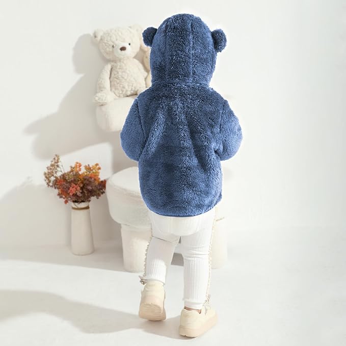 Baby Toddler Boys Girls Fleece Jacket with Hood Zip Up Cute Bear Coats for Infant Boys Girls Fuzzy Jacket with Ear 1-5T