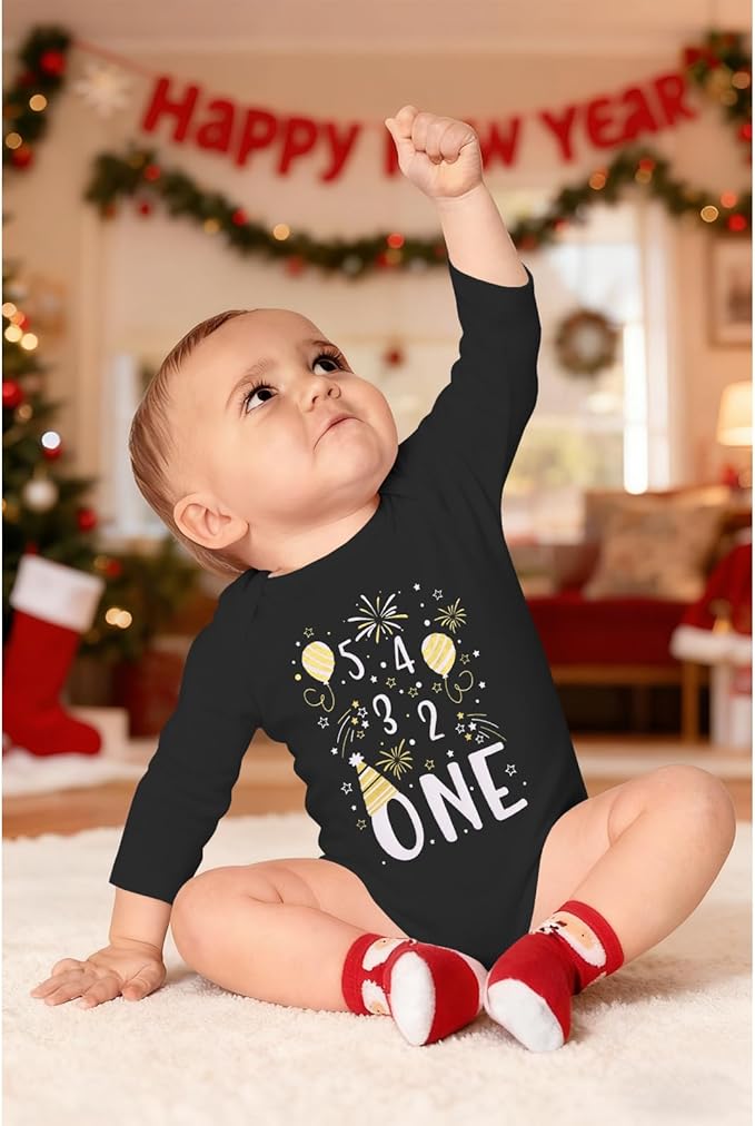 My First New Years Baby Boy Girl Outfit Newborn Long Sleeve Romper Infant Onesie Firework Print Bodysuit Clothes