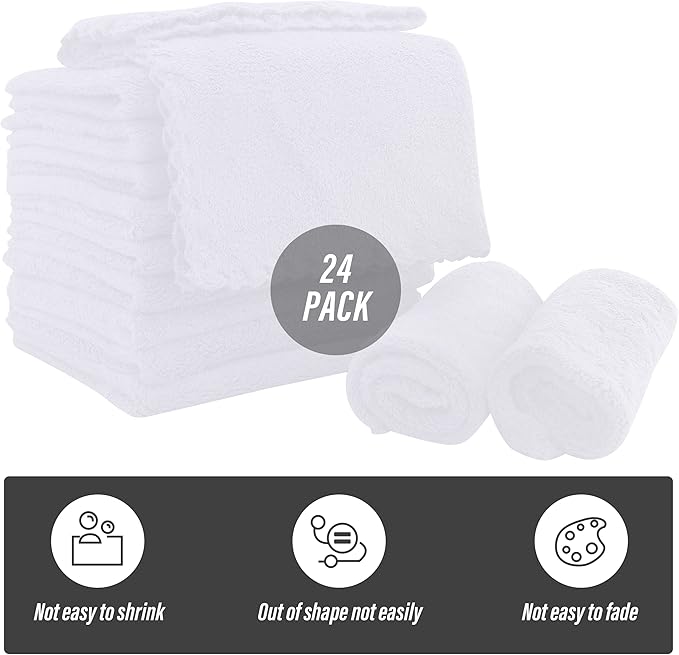 Sunny zzzZZ Ultra Soft 24 Pack Baby Washcloths - 10x10 Inches - Coral Fleece Extra Absorbent Wash Clothes for Babies, Infants and Toddlers - Sensitive Skin and Newborn - Ideal Baby - White