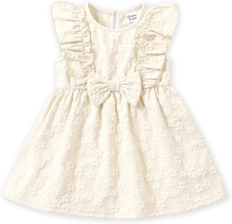 PATPAT Toddler Baby Girls Summer Dresses Spring Clothes Flower Sundress Ruffle Sleeve Bowknot 3-24 Months