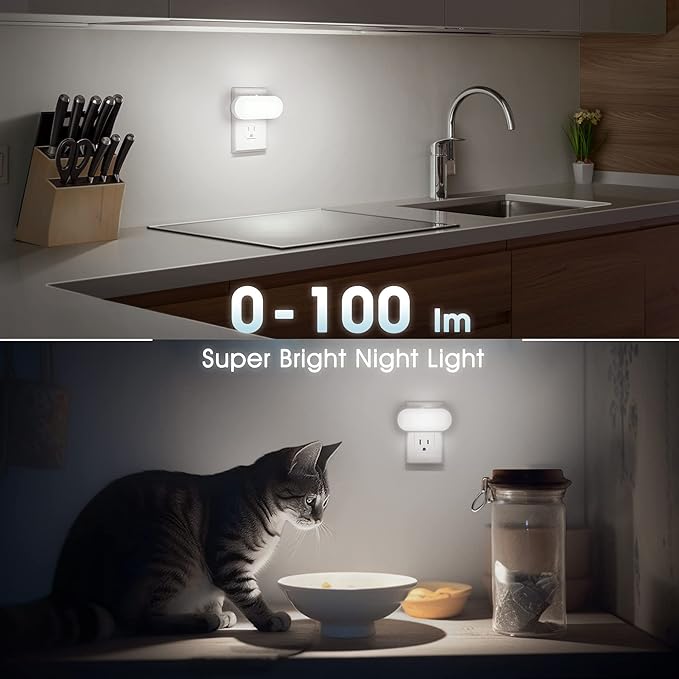 DORESshop Night Lights Plug into Wall Daylight White, Cute Dimmable Led Night Light, Dusk to Dawn Night Light 4 Packs for Kids Room, Bathroom, Stair