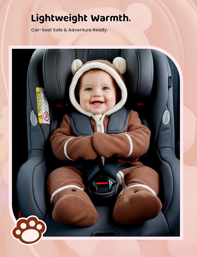 PATPAT Fleece Hooded Footed Clothes, Soft Warm Footie Covers, Car Seat Friendly, Easy Zip,Cute Romper Newborn Infant Jumpsuit