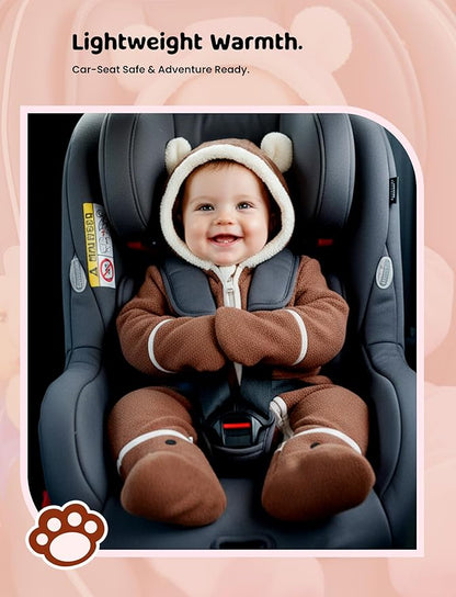 PATPAT Fleece Hooded Footed Clothes, Soft Warm Footie Covers, Car Seat Friendly, Easy Zip,Cute Romper Newborn Infant Jumpsuit