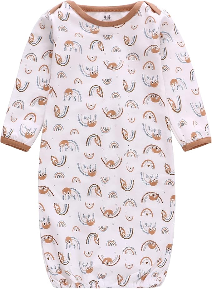 Baby Newborn Gown, 3 Packs Baby Sleeping Bag, Long Sleeve Sleep Sack, Cotton Cloths for Newborn Boys Girls 0-12 Months