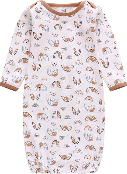 Baby Newborn Gown, 3 Packs Baby Sleeping Bag, Long Sleeve Sleep Sack, Cotton Cloths for Newborn Boys Girls 0-12 Months