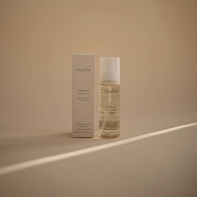 mushie Organic Baby Oil | Hypoallergenic, Lightweight to Prevent Moisture Loss | Certified COSMOS ORGANIC | Made in Denmark, 4.9 fl oz (145 mL)