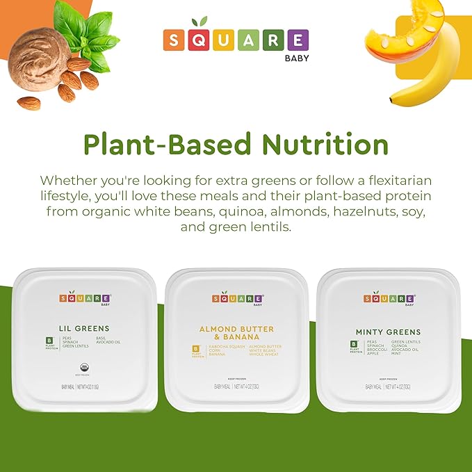 Square Baby Organic Baby Food Purees | Stage 1-3 Variety Pack | Fresh & Dietitian-Designed Veggie-Forward, Balanced Meals | Low Sugar. No Added Sugar | Allergen Intro Options (14 Pack, 4oz)