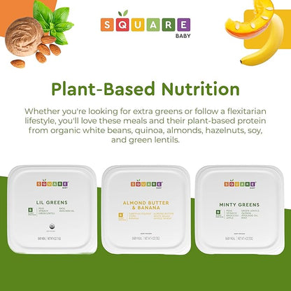 Square Baby Organic Baby Food Purees | Stage 1-3 Variety Pack | Fresh & Dietitian-Designed Veggie-Forward, Balanced Meals | Low Sugar. No Added Sugar | Allergen Intro Options (14 Pack, 4oz)