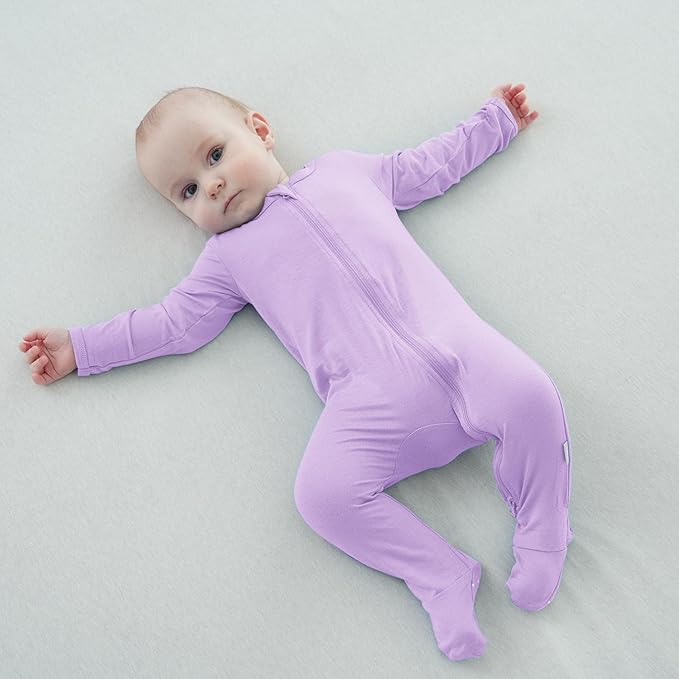 Baby Bamboo Rayon Romper Infant Footies Long Sleeve Double Zipper Outfits 2-Pack One-Piece Jumpsuits
