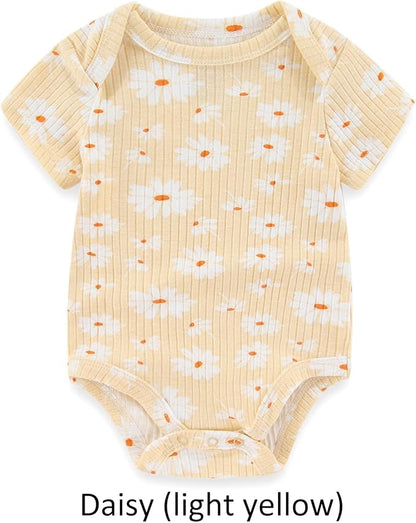 Baby Bodysuit 6 Pack Soft Mixed Ribbed Short Sleeve Romper Infant Boy Girl Clothes Set