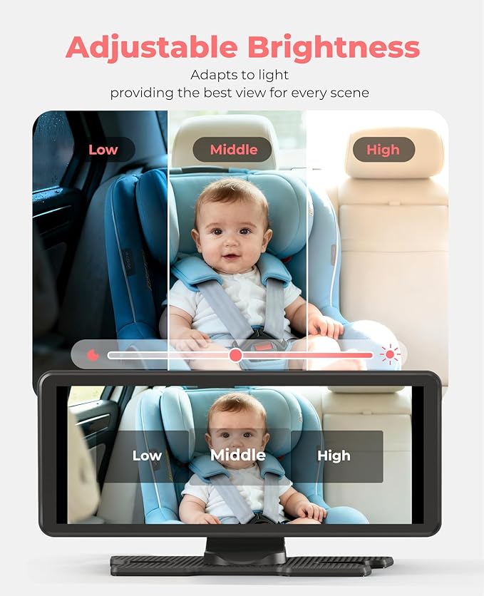 BM5PRO 7.2" Dual Camera Baby Monitor, 1080P HD Display for 2 Kids, Night Vision, Easy Install Car Baby Monitor, Ideal Gift, Rear Seat Safety for Babies & Pets