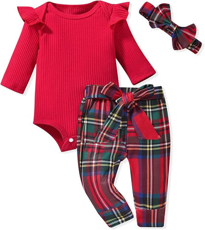 Aalizzwell Preemie Newborn Infant Baby Girls Clothes Ribbed Romper Bodysuit Pants Set Fall Winter Outfits