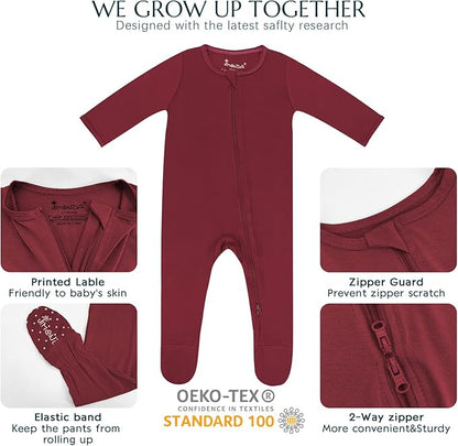 Jimonda Bamboo Baby Pajamas,Unisex Boys Girls One-Piece Footies,Long Sleeve Sleepers 2-Way Zip closure Romper