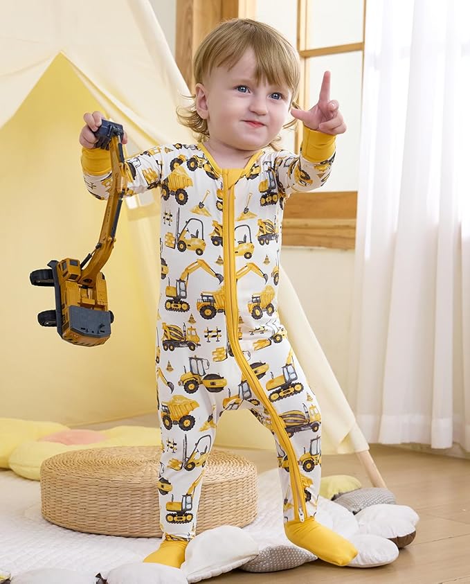 Bamboo Viscose Baby Convertible Footie Pajama, Zipper Pajamas for Baby Boys & Girls, Sleep & Play Footed Pjs