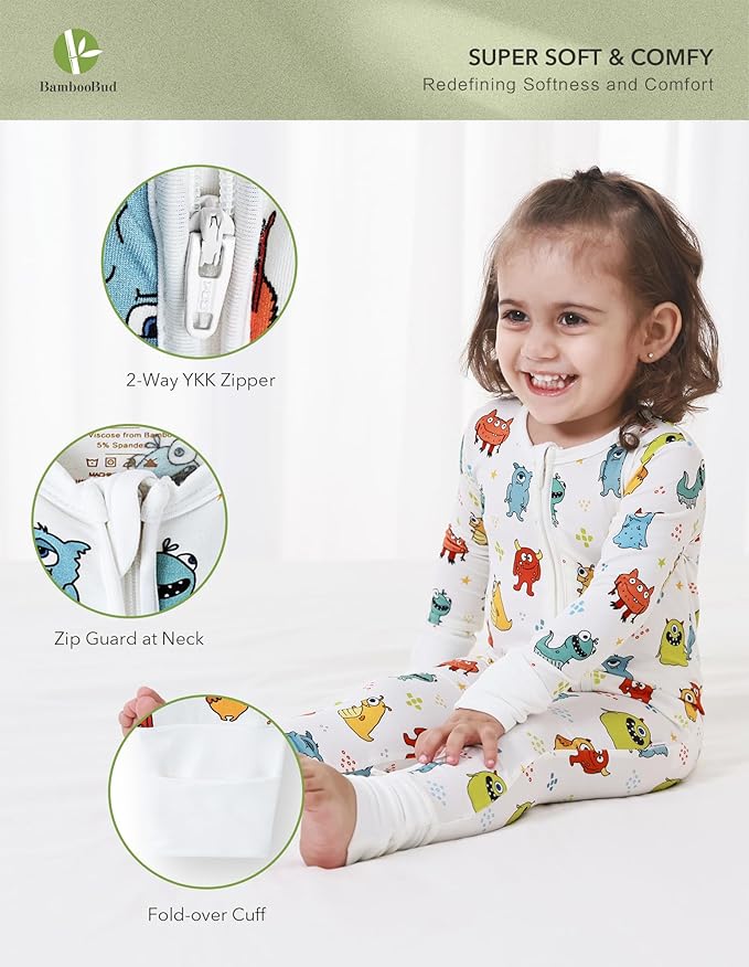 Baby Zippered Rompers Newborn Pajamas Sleepers Long Sleeve Jumpsuits Infant Zipper Romper-Viscose from Bamboo