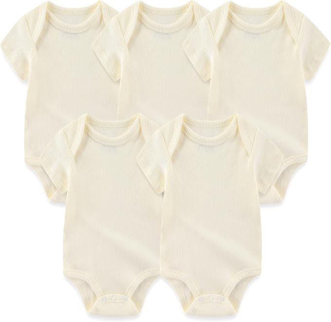 Newborn Baby Short Sleeve Bodysuit Cotton One-Piece Baby Clothes 5-Pack, 0-12 Months