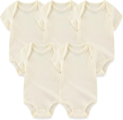 Newborn Baby Short Sleeve Bodysuit Cotton One-Piece Baby Clothes 5-Pack, 0-12 Months