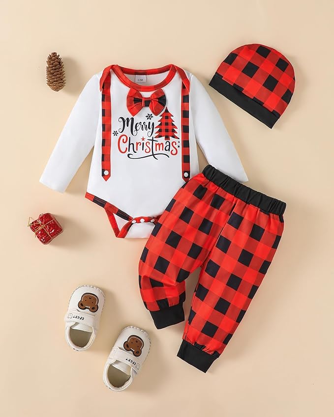 Baby Boy Clothes Infant Newborn Fall Winter Outfits Long Sleeve Letter Print Romper + Hat + Pants Set