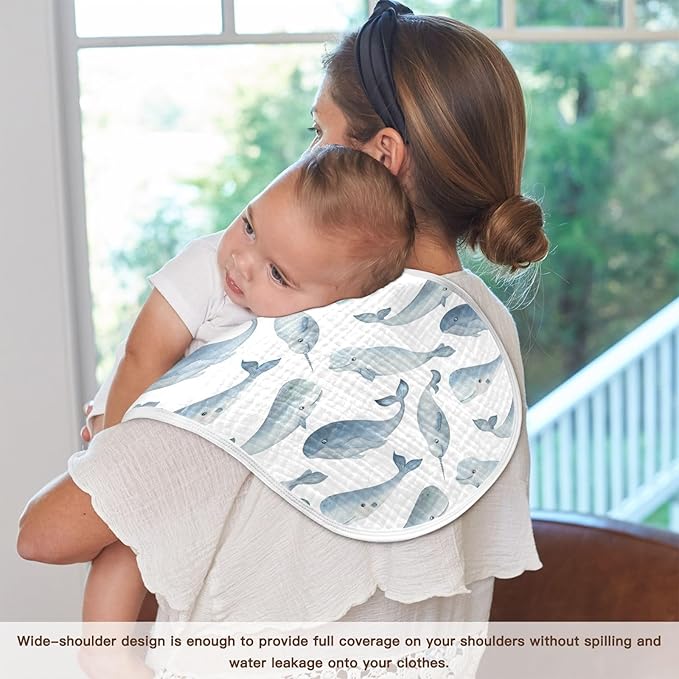vvfelixl Burp Cloths Whale Dolphin for Baby Boy Girls Baby Washcloths Burp Rags 1 Pack