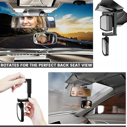 360-Degree Baby Car Mirror for Rear-Facing Seats,Kids Safety Mirrors with Tool-Free Installation,Kids Rear View Mirror BPA-Free Shatterproof & ASTM Certified (Adjustable 14"-22") (2 Pack)