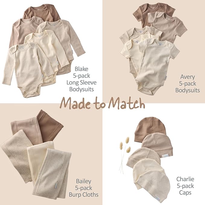 Blake 5-Pack Long Sleeve Bodysuits 100% Organic Cotton Baby Boys & Girls