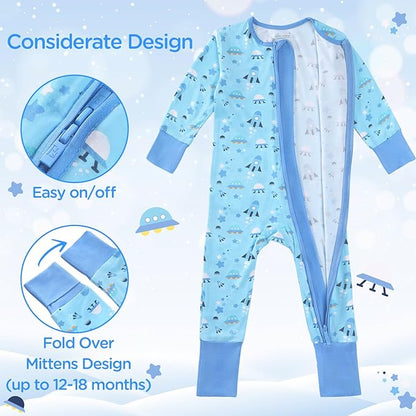 Baby Rompers Long Sleeve Mittens Cuff 2 Way Zipper Soft Footless Sleeper One-Piece Romper