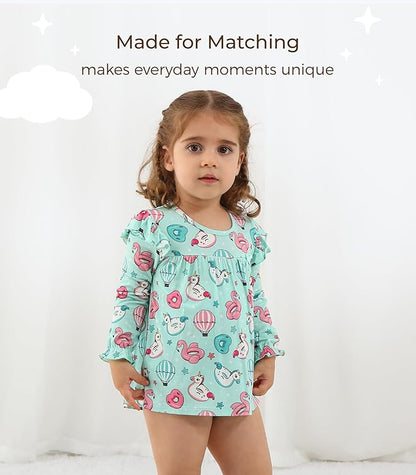 Baby Girl Bodysuit Dress- Viscose Made from Bamboo, Long Sleeve Flutter Skater Dress with Bodysuit Infant Outfit