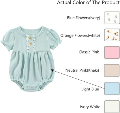 Baby Girl Clothes Cotton Bubble Romper Floral Bodysuits Infant Outfit Set