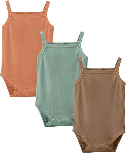 OPAWO Onsies for Baby Girls' Bodysuits 3 Pack Neutral Baby Clothes Spaghetti Strap & Long Sleeve Fall Baby Undershirt 0-2T
