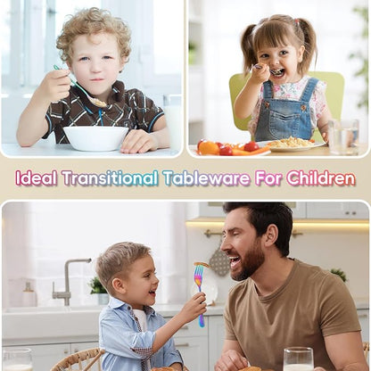 10 Pieces Stainless Steel Rainbow Toddler Utensils Set - Food Grade Kids Silverware Set Children Safe Small Forks and Spoons Mirror Polished Sturdy and Durable Dishwasher Safe