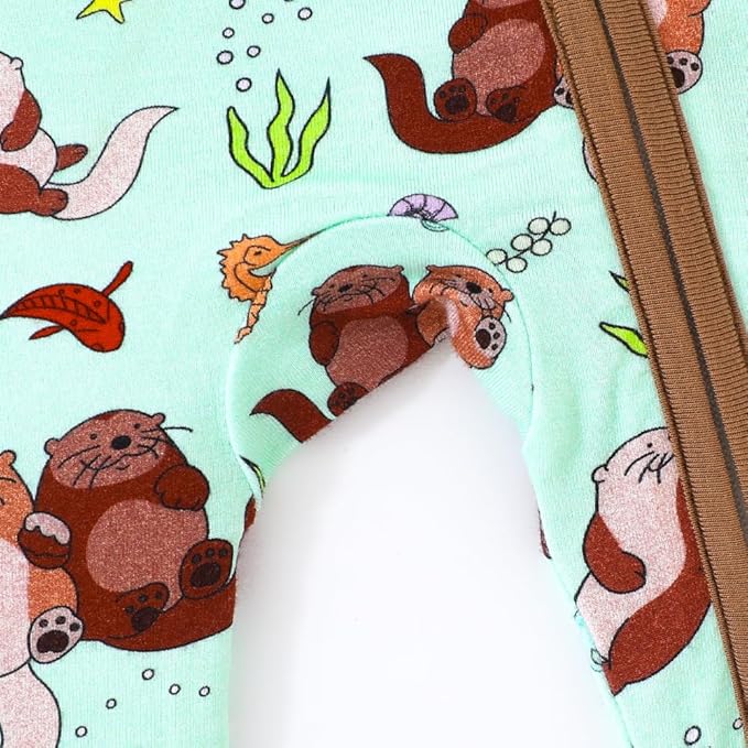 Seals Print Bamboo Fiber Baby Romper with 2 Way Zipper and Long Sleeve Romper for Boys and Girls