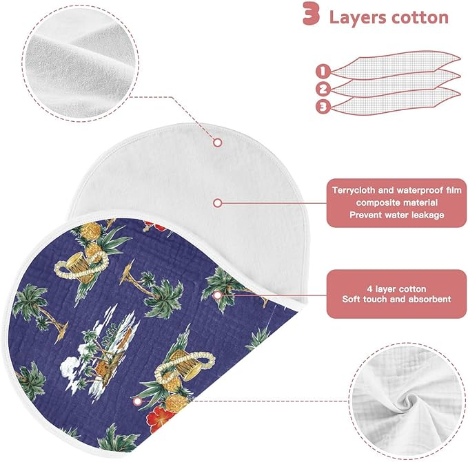 vvfelixl Muslin Burp Cloths Hibiscus Palm Hawaii Music Baby Washcloths for Baby Girl Boys 2 Pack