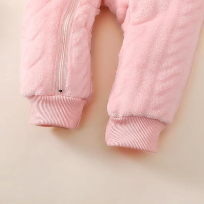 Saeaby Newborn Baby Girl Boy Clothes Fall Winter Infant Long Sleeve Fleece Jumpsuit Romper Hooded Baby Snowsuit Bear Outfit