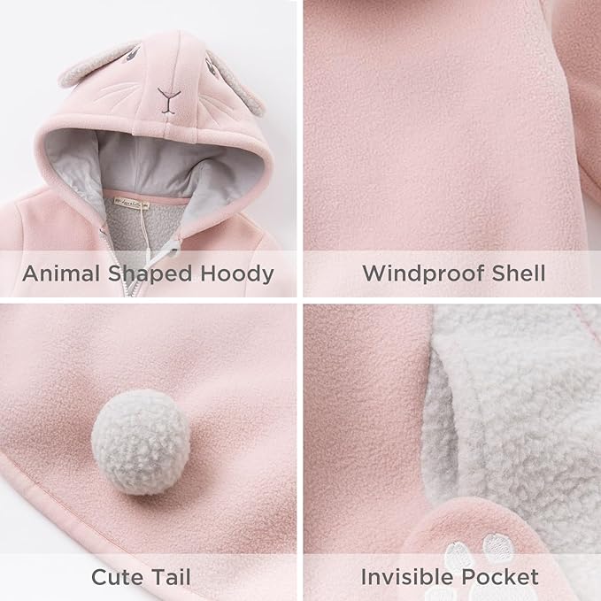 DAVE&BELLA Toddler Fleece Jacket, Baby Boys Girls Animal-shaped Hooded Zipper Long Sleeve Warm Spring Autumn Outerwear Coat