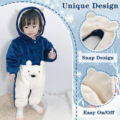 Fairy Baby Newborn Baby Snowsuit Bear Suit Romper Winter Warm Coat Infant Fleece Footie Jumpsuit for Girls Boys 0-18M