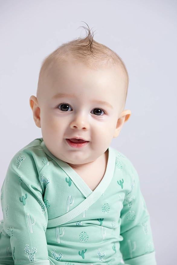 monica + andy Kimono Tie Long Sleeve One Piece, 100% Organic Baby Clothes for Girls & Boys, Preemie, Newborn & Infant