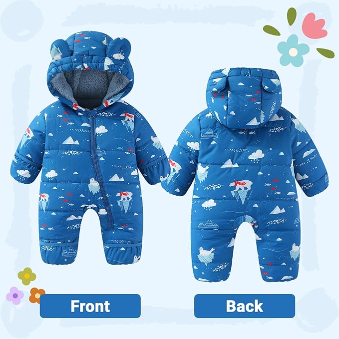 JiAmy Baby Snowsuit Baby Printed Winter Clothes With Flod-Over Girl Boy Hooded Outfits Jumpsuit Coat