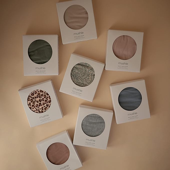 mushie Baby Car Seat Canopy Cover | Breathable & Stretchy Multi Use Cover for Breastfeeding, Nursing, High Chair, Shopping Cart, Strollers (Leopard)